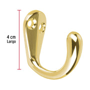 Gancho sencillo tipo perchero, 4 cm, latón brillante, HERMEX