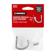 Gancho sencillo tipo perchero, 4 cm, níquel satinado, HERMEX