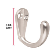 Gancho sencillo tipo perchero, 4 cm, níquel satinado, HERMEX