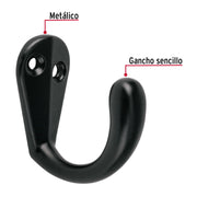 Gancho sencillo tipo perchero, 4 cm, negro, HERMEX