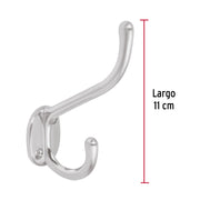 Gancho doble largo y corto tipo perchero, 11 cm, cromo mate