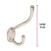 Gancho doble largo y corto tipo perchero, 11 cm, níquel