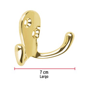 Gancho doble tipo perchero, 7 cm, latón brillante, HERMEX