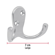 Gancho doble tipo perchero, 7 cm, cromo mate, HERMEX