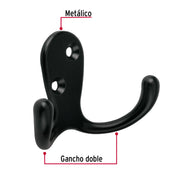 Gancho doble tipo perchero, 7 cm, negro, HERMEX