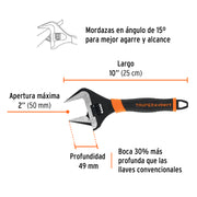 Llave ajustable (perico) 10' boca ancha Comfort Grip, EXPERT