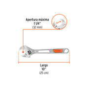 Llave ajustable (perico) 10' cromada, TRUPER