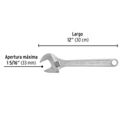 Llave ajustable (perico) 12' cromada, PRETUL