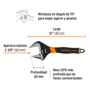 Llave ajustable (perico) 12' boca ancha Comfort Grip, EXPERT
