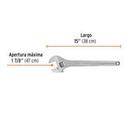 Llave ajustable (perico) 15' profesional cromada, EXPERT