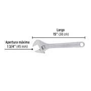 Llave ajustable (perico) 15' cromada, PRETUL