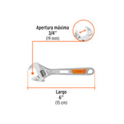 Llave ajustable (perico) 6' cromada, TRUPER