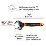 Llave ajustable (perico) 8' boca ancha Comfort Grip, EXPERT