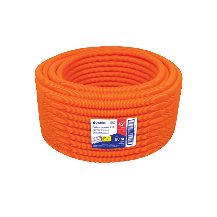 Metro de poliducto 3/4' corrugado flex. c/guía, rollo 50 m