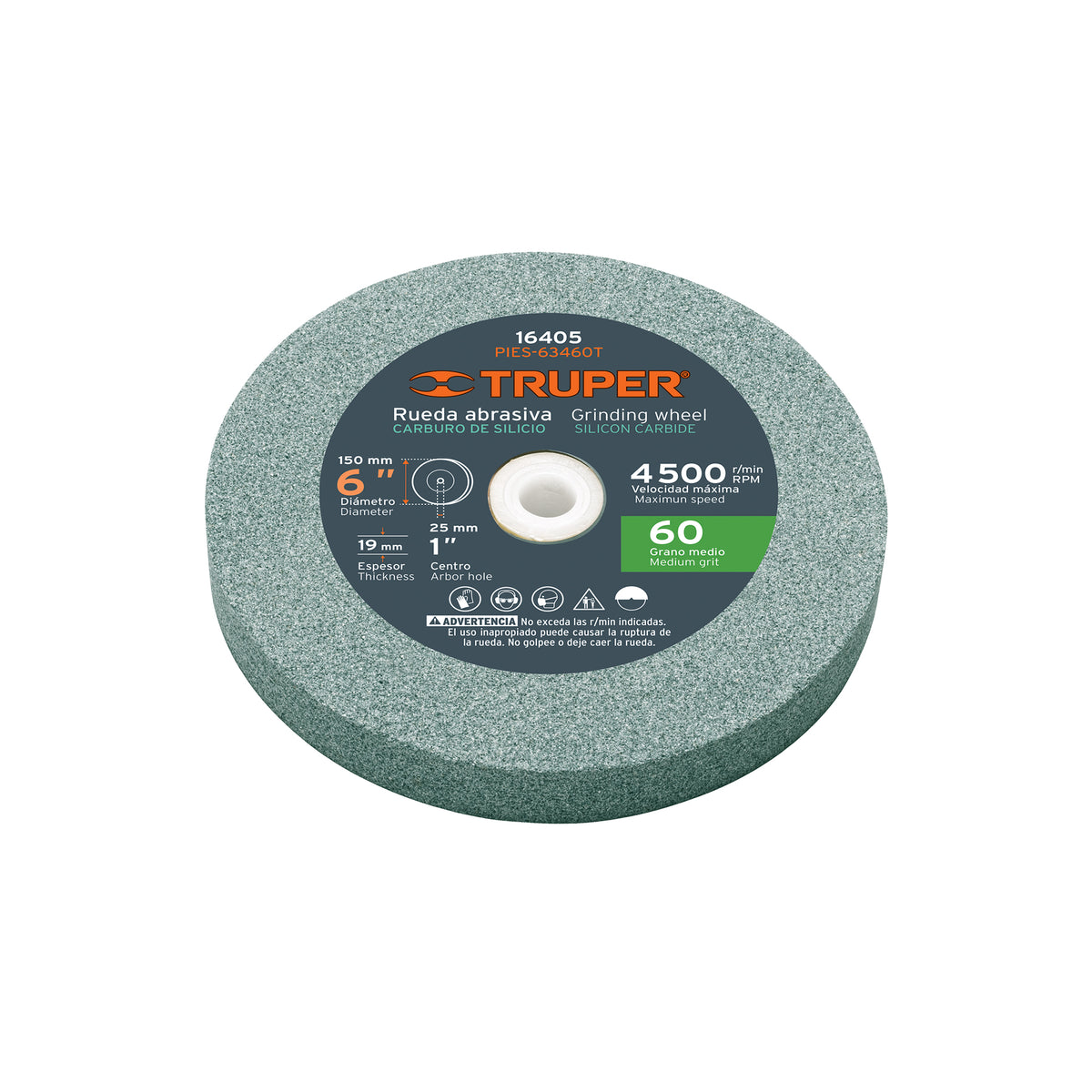 Rueda abrasiva p/esmeril 6'x19mm, carburo silicio, grano 60