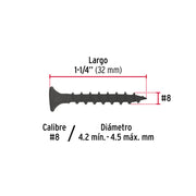 100 pijas #8x 1-1/4'cabeza plana phillips multiusos
