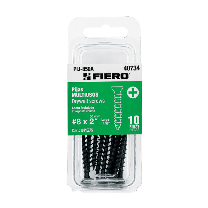 Blíster 10 pijas #8 x 2' cabeza plana phillips multiusos