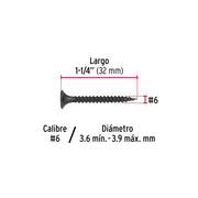 100pijas#6x1-1/4'cabeza plana phillips multiusos cuerda fina