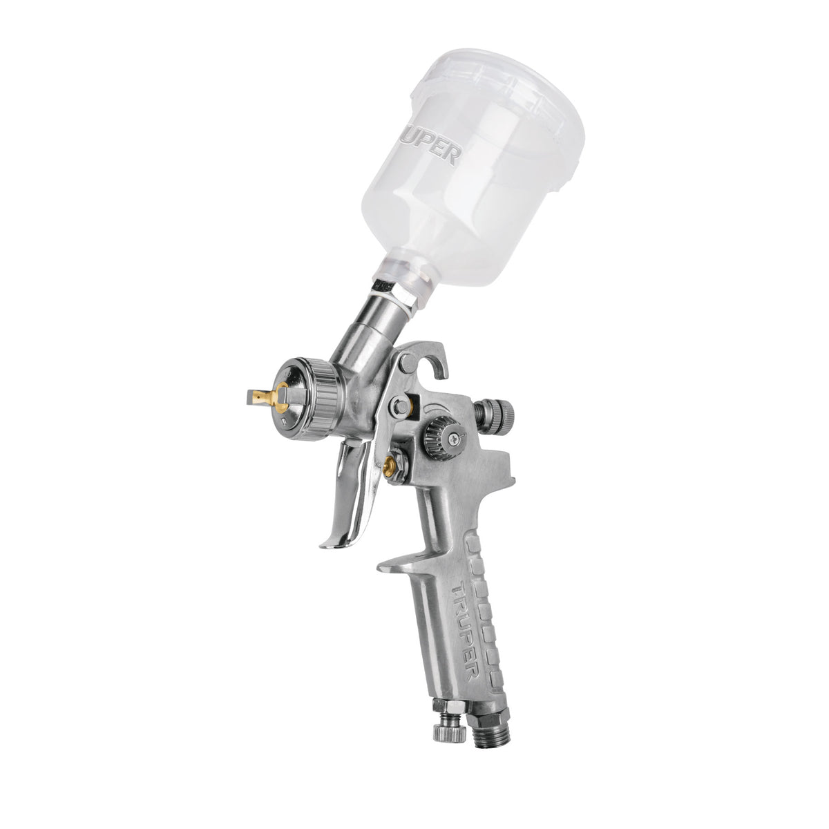 Pistola p/retoque gravedad HVLP vaso plástico, 1 mm, TRUPER