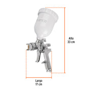 Pistola p/pintar gravedad HVLP vaso plástico, 2 mm, TRUPER