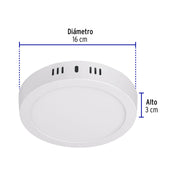 Luminario LED plafón 12W 3000K, redondo, blanco, VOLTECK