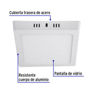 Luminario LED plafón 12W 6500K, cuadrado, blanco, VOLTECK