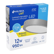 Luminario LED plafón 12W 6500K, redondo, gris, VOLTECK