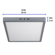 Luminario LED plafón 24W 6500K, cuadrado, gris, VOLTECK