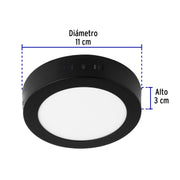 Luminario LED plafón 6W 6500K, redondo, negro, VOLTECK