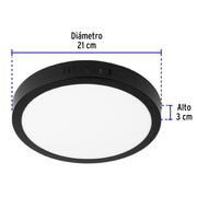 Luminario LED plafón 18W 6500K, redondo, negro, VOLTECK