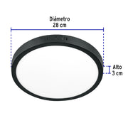 Luminario LED plafón 24W 6500K, redondo, negro, VOLTECK