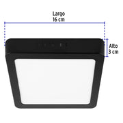Luminario LED plafón 12W 6500K, cuadrado, negro, VOLTECK