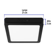 Luminario LED plafón 18W 6500K, cuadrado, negro, VOLTECK
