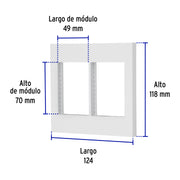 Placa 2 ventanas, 6 módulos, línea Española, color blanco