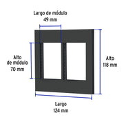 Placa 2 ventanas, 6 módulos, línea Española, color negro