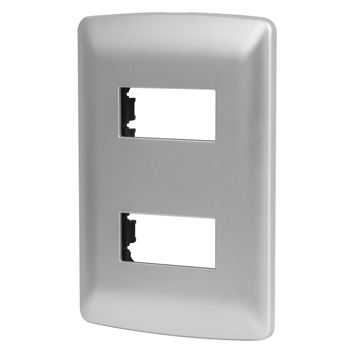 Placa 2 módulos de ABS, línea italiana, color plata, VOLTECK