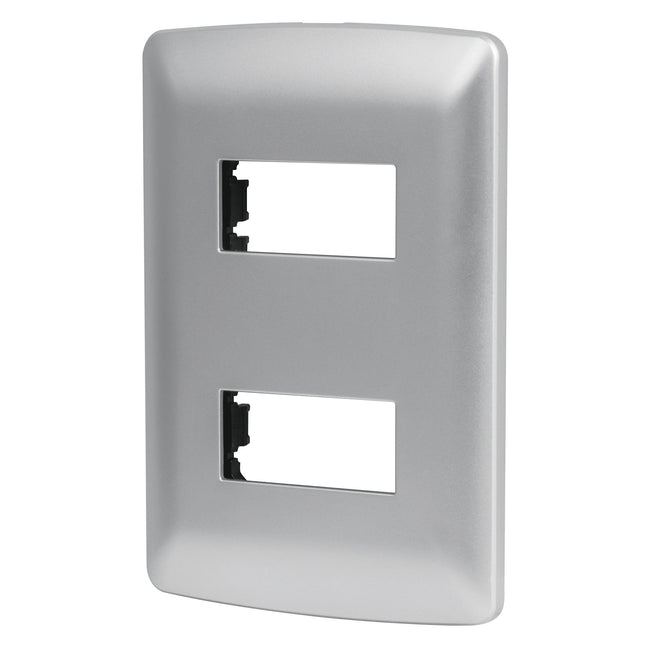 Placa 2 módulos de ABS, línea italiana, color plata, VOLTECK