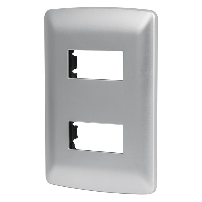 Placa 2 módulos de ABS, línea italiana, color plata, VOLTECK