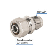 Conector para PEALPE, 1/2' a flare 3/8', FOSET