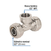 Tee para PEALPE, 1/2', con rosca hembra central, FOSET