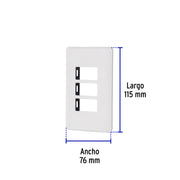 Placa 3 módulos de ABS, blanca, VOLTECK BASIC