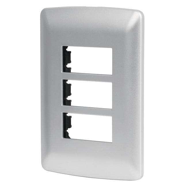 Placa 3 módulos de ABS, línea italiana, color plata, VOLTECK