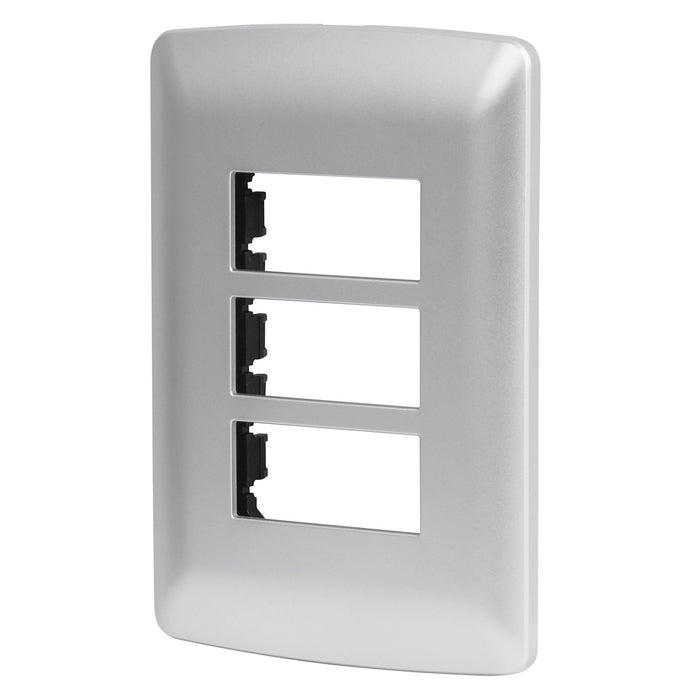 Placa 3 módulos de ABS, línea italiana, color plata, VOLTECK