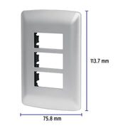 Placa 3 módulos de ABS, línea italiana, color plata, VOLTECK
