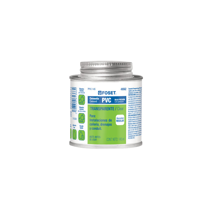 Cemento p/PVC, transparente, baja presión, lata 145ml, FOSET