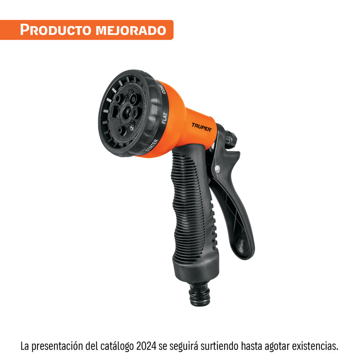 Pistola para riego de 8 funciones plástica con recubrimiento