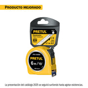 Flexómetro amarillo 6 m cinta 25 mm, en tarjeta, PRETUL