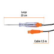 Probador de circuitos de corriente directa 20 cm, c/caimán