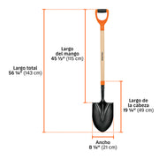 Pala redonda T-2000, puño 'Y', mango 36', TRUPER