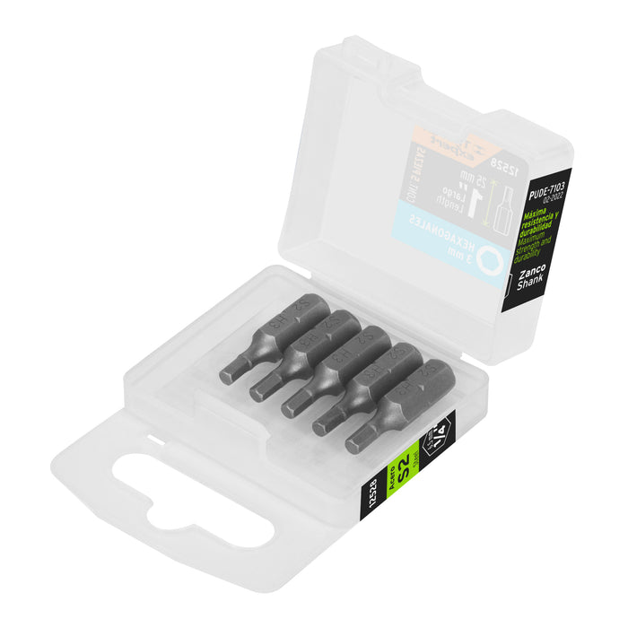 Estuche con 5 puntas hexagonales de 3 mm largo 1', EXPERT